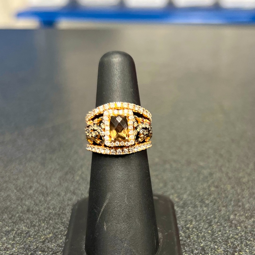 Le VIAN chocolate diamond w/ accents and custom drop band rose gold.